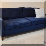 F30. West Elm blue velvet sleep sofa. 32”h x 79”w x 37”d  